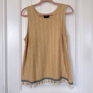 W5 Anthropologie Tassel Tank Top Womens Size L Yellow Stripe Woven Stretch
